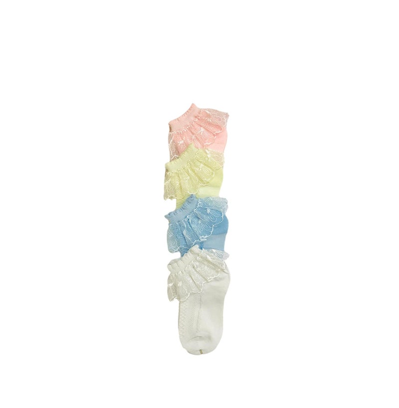 heartbury Baby Girls Cute And Colorful Organic Cotton Frill/Lace Casual Baby Socks For 1-5 Years-4 Pairs,multicolor - Image 5