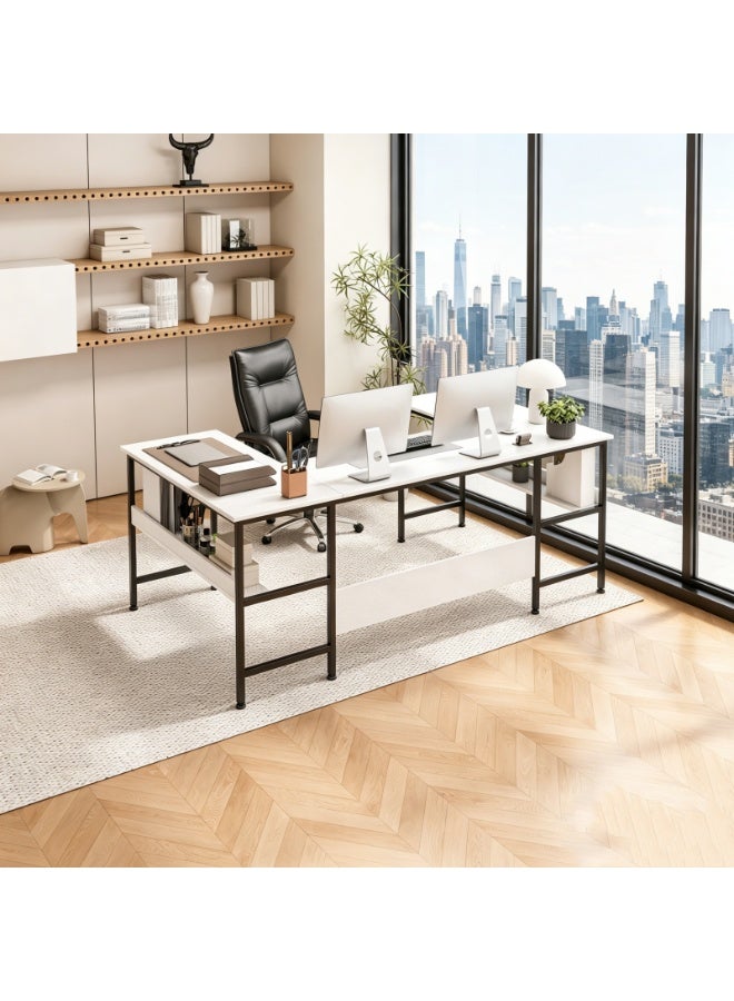 NEWLAN U shaped desk, computer desk with bookshelf layerlarge desktop desk office desk for living room, study room, game room, office. 180*100*75cm - Image 1