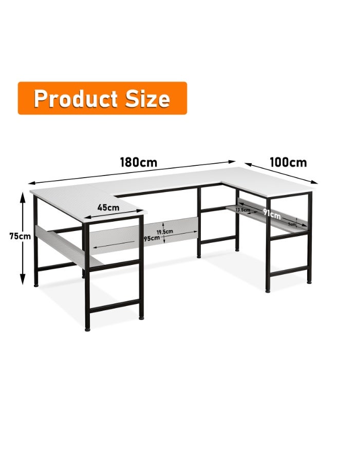NEWLAN U shaped desk, computer desk with bookshelf layerlarge desktop desk office desk for living room, study room, game room, office. 180*100*75cm - Image 2