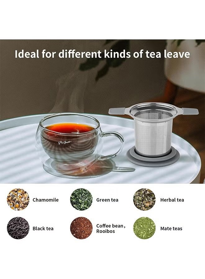YJ Tea Infuser Strainers for Loose Tea, Stainless Steel Loose Leaf Tea Strainer Stepper with Heat Proof Double Handles, Extra Fine Mesh Tea Ball Infusers, Tea Diffuser Holder Filter for Mugs - Image 5