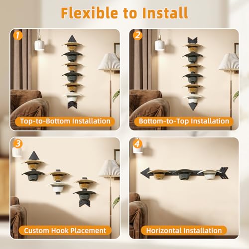 HYDERMUS Cowboy Hat Holder for Wall, Cowboy Hat Rack Arrow Wood for 10 Baseball Caps and 5 Cowboy Hats, Western Wall Decor for Bedroom, Hat Organizer Hanger Storage for Entryway Closet Living Room, Black - Image 4