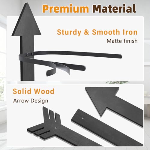 HYDERMUS Cowboy Hat Holder for Wall, Cowboy Hat Rack Arrow Wood for 10 Baseball Caps and 5 Cowboy Hats, Western Wall Decor for Bedroom, Hat Organizer Hanger Storage for Entryway Closet Living Room, Black - Image 2