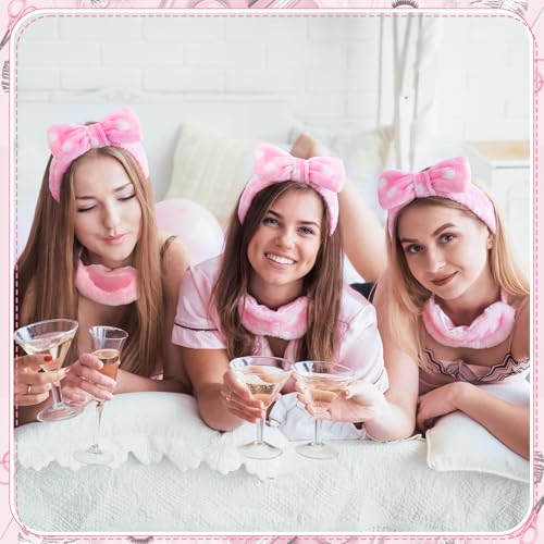 Maiteenly 24 Pieces Sleepover Party Favors Spa Headband Sleep Eye Mask Bulk Pink Headband for Washing Face Bow Makeup Eye Mask for Spa Birthday, Bachelorette Party, Slumber Wedding - Image 5