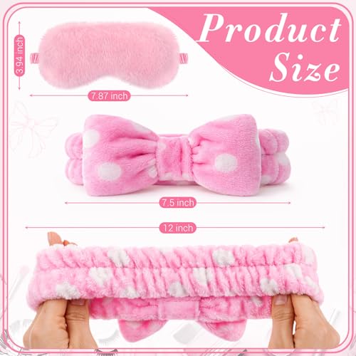 Maiteenly 24 Pieces Sleepover Party Favors Spa Headband Sleep Eye Mask Bulk Pink Headband for Washing Face Bow Makeup Eye Mask for Spa Birthday, Bachelorette Party, Slumber Wedding - Image 2