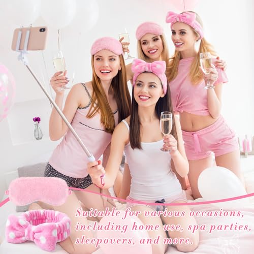 Maiteenly 24 Pieces Sleepover Party Favors Spa Headband Sleep Eye Mask Bulk Pink Headband for Washing Face Bow Makeup Eye Mask for Spa Birthday, Bachelorette Party, Slumber Wedding - Image 4