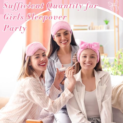 Maiteenly 24 Pieces Sleepover Party Favors Spa Headband Sleep Eye Mask Bulk Pink Headband for Washing Face Bow Makeup Eye Mask for Spa Birthday, Bachelorette Party, Slumber Wedding - Image 3
