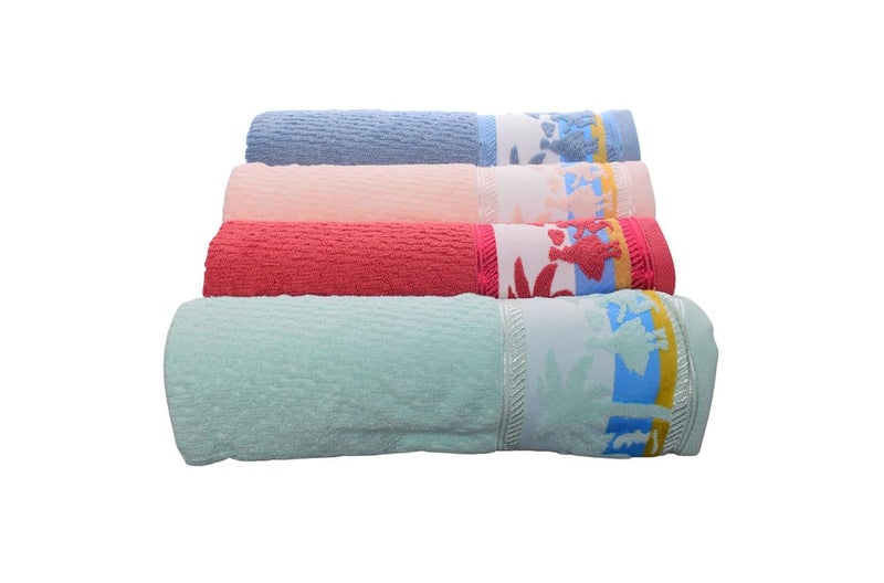 Cotton Bath Towel With Boy & Girl Design Set, 4 Pieces, 60 X 120 Cm - Multicolor - 217 - Image 2