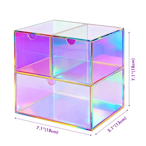 Gelite Desk Organizer with 3 Storage Drawers for Makeup Office Acrylic Desktop Drawer Organizer for Vanity Office Organization and Storage Box, Iridescent - Image 2