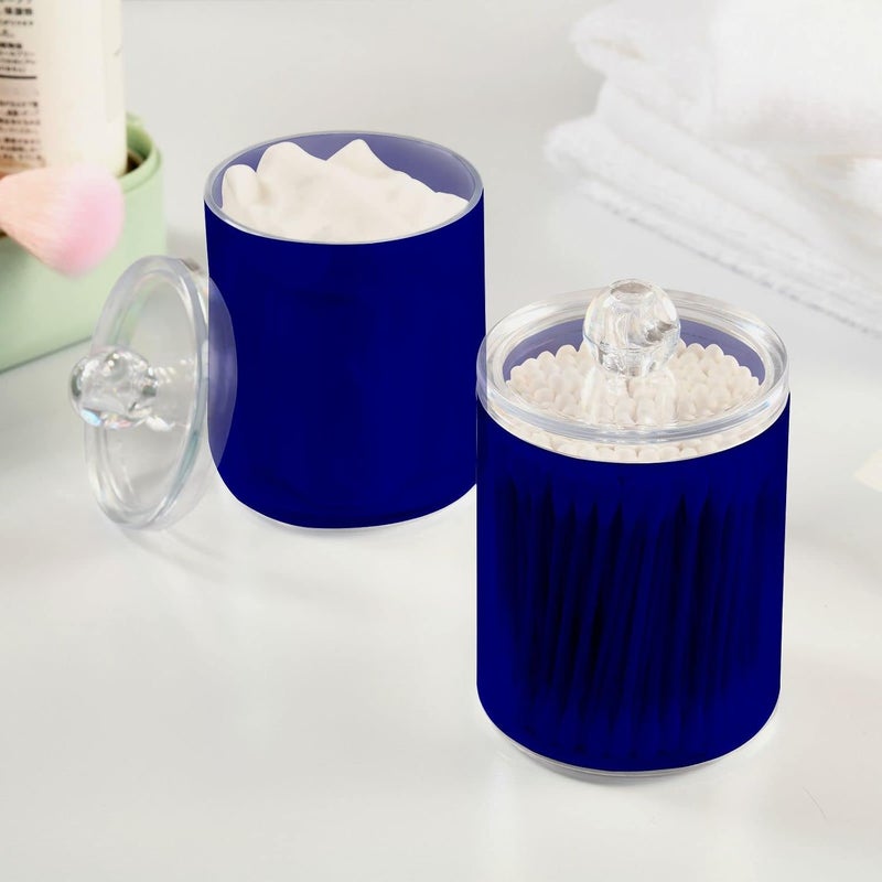 Eionryn Navy Blue Qtip Dispenser Apothecary Jars Bathroom Qtip Holder Storage Canister 10 Oz Plastic Jar for Cotton Ball Swab Round Pads Floss 4pcs - Image 4