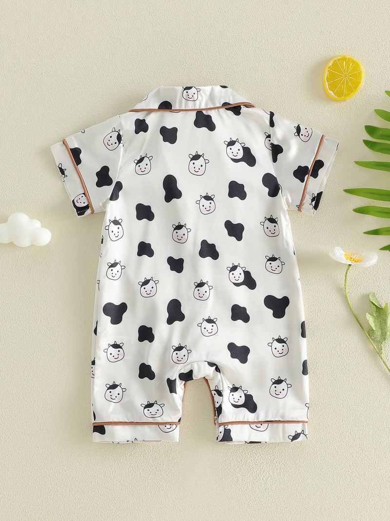 Baby Boys Girls Summer Pajamas Adorable Cow Print Short Sleeve Turn Down Collar Button Down Jumpsuit - Image 5