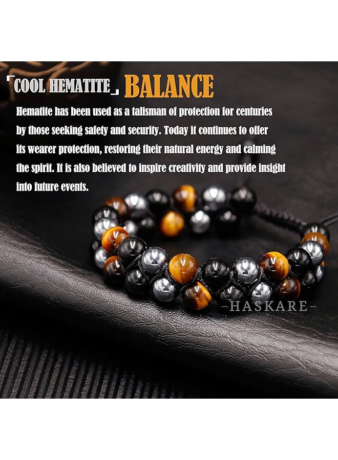 erorex Triple Protection Bracelet Genuine Tigers Eye Black Obsidian And Hematite 8Mm Beads Bracelet For Men Women Crystal Jewelry Stone Bracelets Bring Luck And Prosperity And Happiness - Image 2