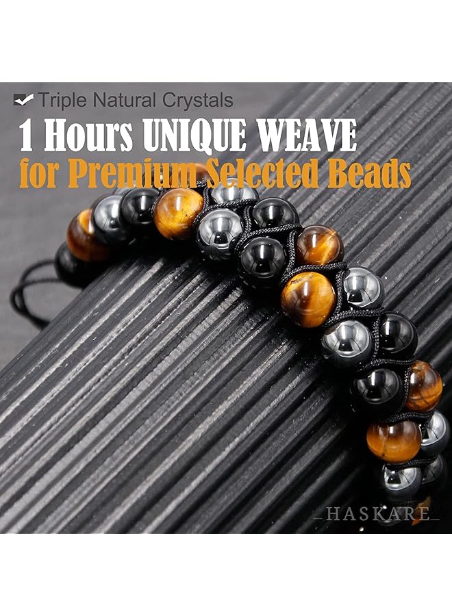 erorex Triple Protection Bracelet Genuine Tigers Eye Black Obsidian And Hematite 8Mm Beads Bracelet For Men Women Crystal Jewelry Stone Bracelets Bring Luck And Prosperity And Happiness - Image 5