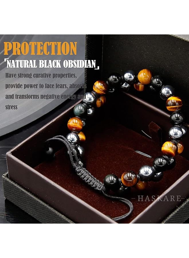 erorex Triple Protection Bracelet Genuine Tigers Eye Black Obsidian And Hematite 8Mm Beads Bracelet For Men Women Crystal Jewelry Stone Bracelets Bring Luck And Prosperity And Happiness - Image 3