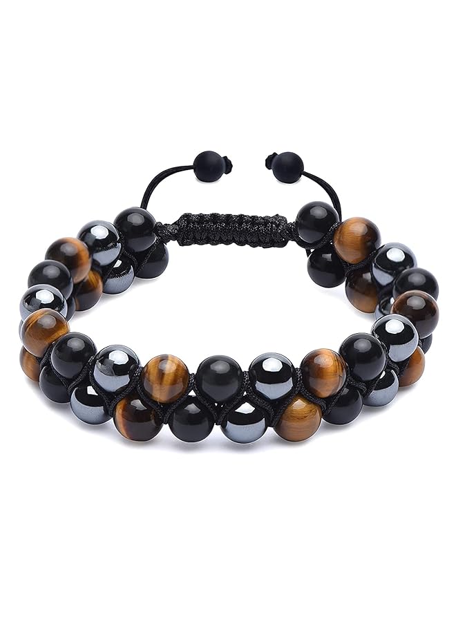 erorex Triple Protection Bracelet Genuine Tigers Eye Black Obsidian And Hematite 8Mm Beads Bracelet For Men Women Crystal Jewelry Stone Bracelets Bring Luck And Prosperity And Happiness - Image 1