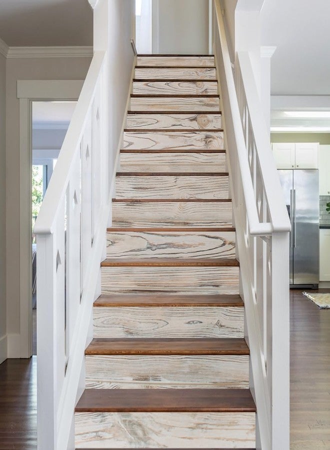 PLIGREAT 15 Strips Wood Grain Stair Decals, Peel and Stick Stair Riser Stickers for Steps 7.1"x39" Self-Adhesive Vinyl Rustic Wood Staircase Murals Decor for Home Hotel - Image 2