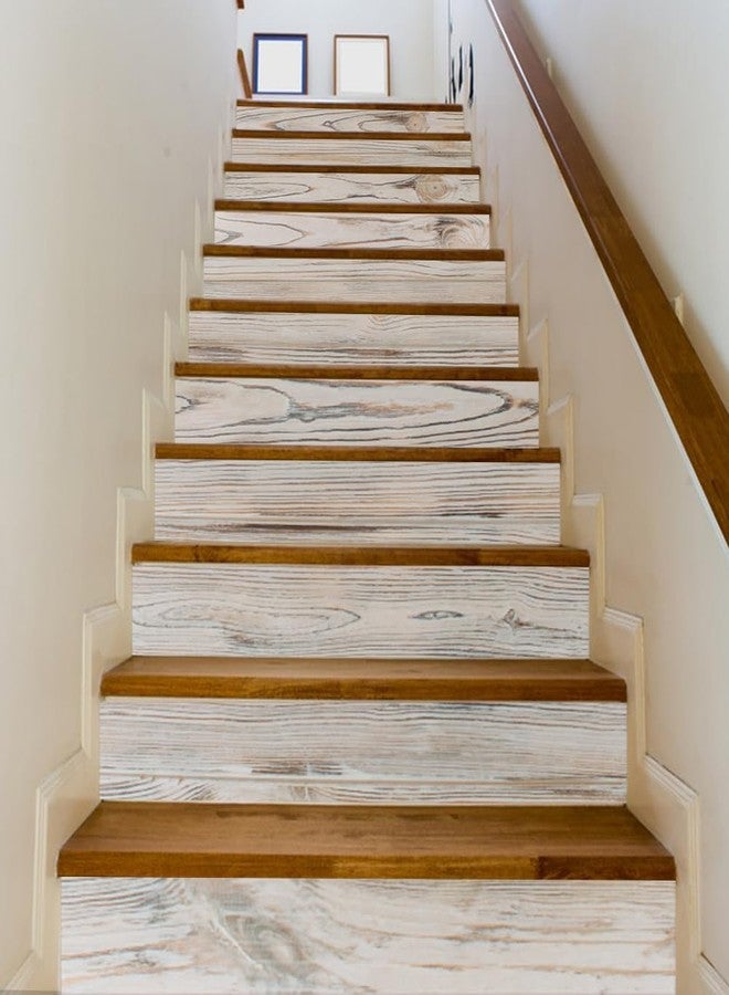 PLIGREAT 15 Strips Wood Grain Stair Decals, Peel and Stick Stair Riser Stickers for Steps 7.1"x39" Self-Adhesive Vinyl Rustic Wood Staircase Murals Decor for Home Hotel - Image 1