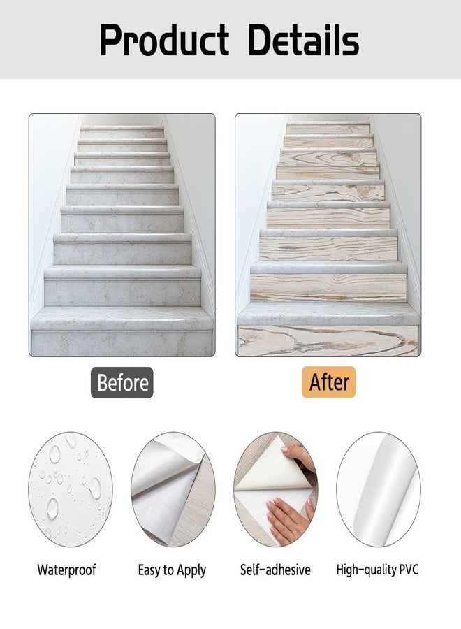 PLIGREAT 15 Strips Wood Grain Stair Decals, Peel and Stick Stair Riser Stickers for Steps 7.1"x39" Self-Adhesive Vinyl Rustic Wood Staircase Murals Decor for Home Hotel - Image 5