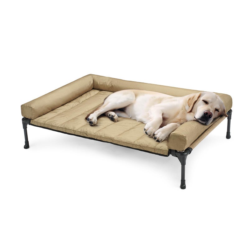 Veehoo Cooling Elevated Dog Bed Add Removable Waterproof Bolster Cushion Mat, Raised Pet Cot with Breathable Teslin Mesh, No-Slip Feet, Dog Couch Bed for Indoor Outdoor, 42x30inches, Beige, CWC2331B - Image 1