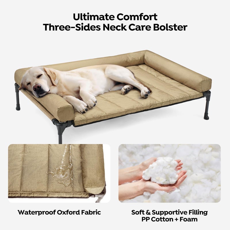 Veehoo Cooling Elevated Dog Bed Add Removable Waterproof Bolster Cushion Mat, Raised Pet Cot with Breathable Teslin Mesh, No-Slip Feet, Dog Couch Bed for Indoor Outdoor, 42x30inches, Beige, CWC2331B - Image 4