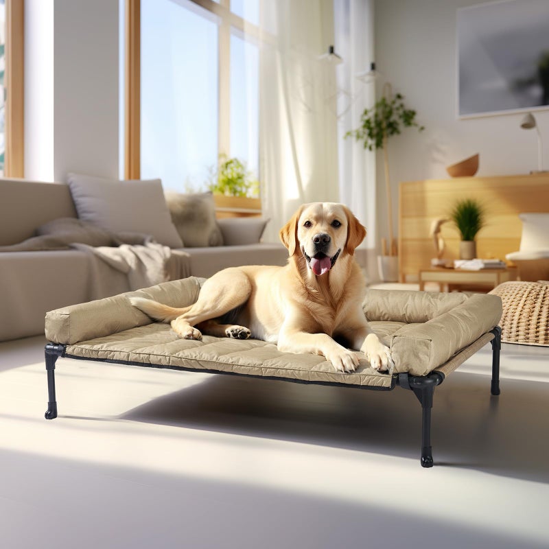Veehoo Cooling Elevated Dog Bed Add Removable Waterproof Bolster Cushion Mat, Raised Pet Cot with Breathable Teslin Mesh, No-Slip Feet, Dog Couch Bed for Indoor Outdoor, 42x30inches, Beige, CWC2331B - Image 2