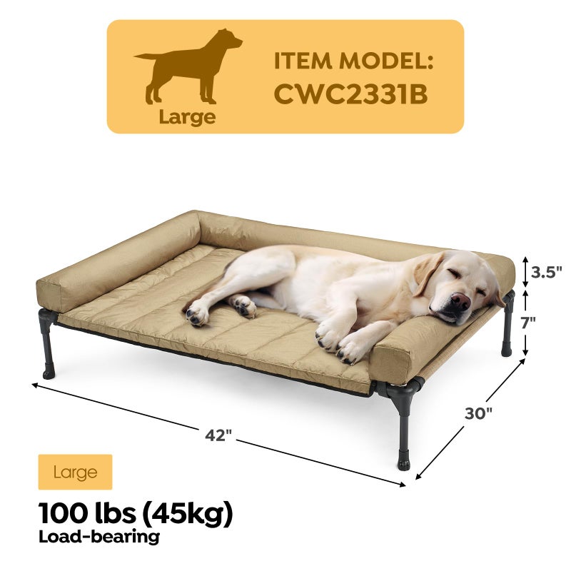 Veehoo Cooling Elevated Dog Bed Add Removable Waterproof Bolster Cushion Mat, Raised Pet Cot with Breathable Teslin Mesh, No-Slip Feet, Dog Couch Bed for Indoor Outdoor, 42x30inches, Beige, CWC2331B - Image 3