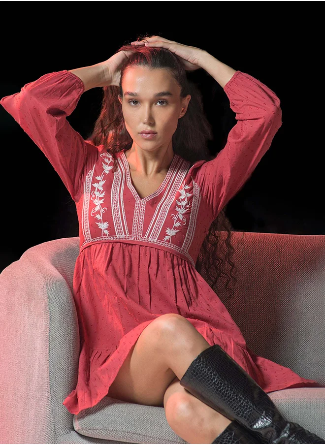 Virgio VIRGIO 100% Cotton Dress With Intricate Contrast Embroidery
