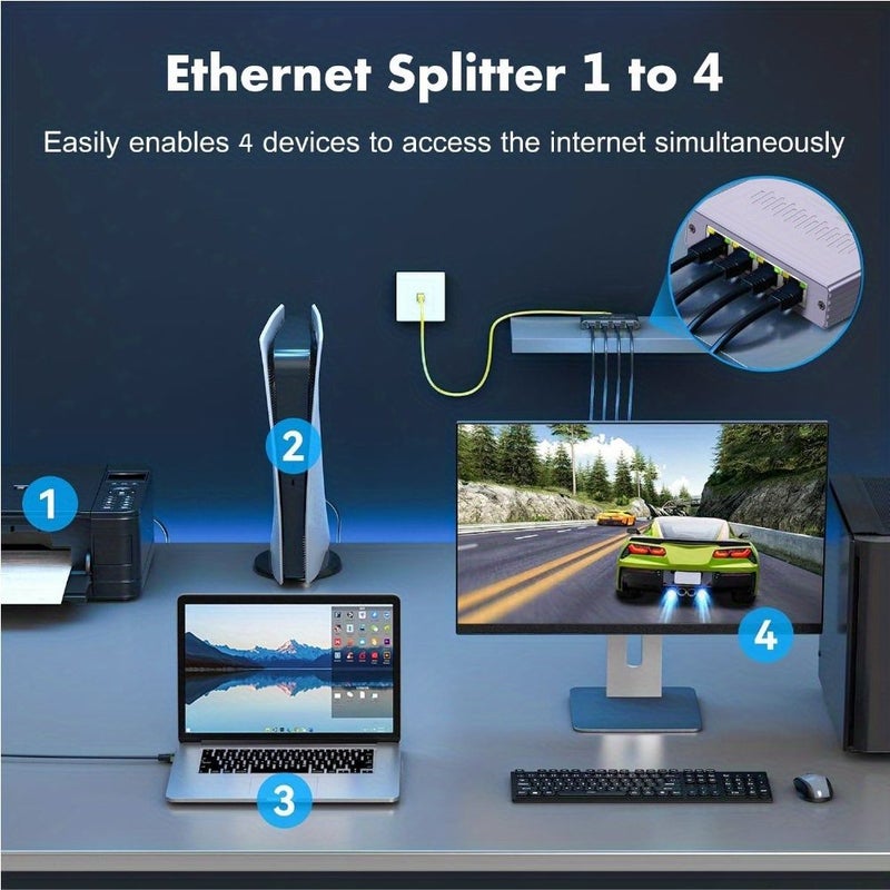 1 To 4 Gigabit Ethernet Splitter 1000Mbps RJ45 Network Adapter 4 Device Cable Extender - Image 3