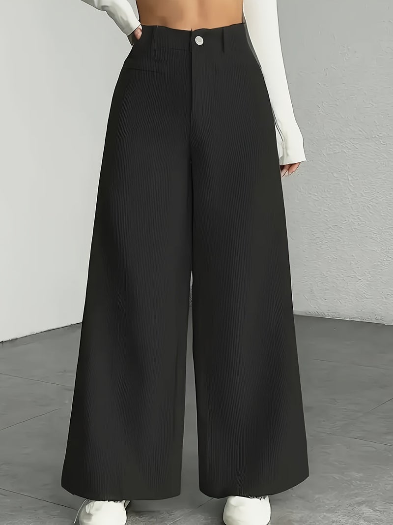 Women Corduroy Casual Pants Button Vertical Stripe Long Trousers - Image 5
