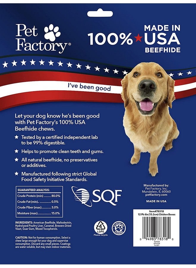 Pet Factory 100% Made in USA Beefhide 6" Knotted Bones Dog Chew Treats - Chicken Flavor, 12 Count/1 Pack - Image 2
