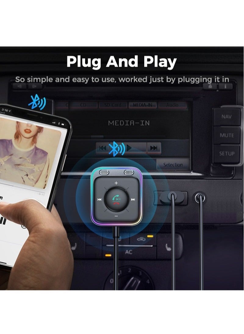 Generic Joyroom Bluetooth 5.3 AUX Adaptor Mobil Mikrofon Ganda Pemancar Noise Cancelling Penerima Nirkabel Tangan Gratis Kit Stereo Audio Mobil  - Image 4