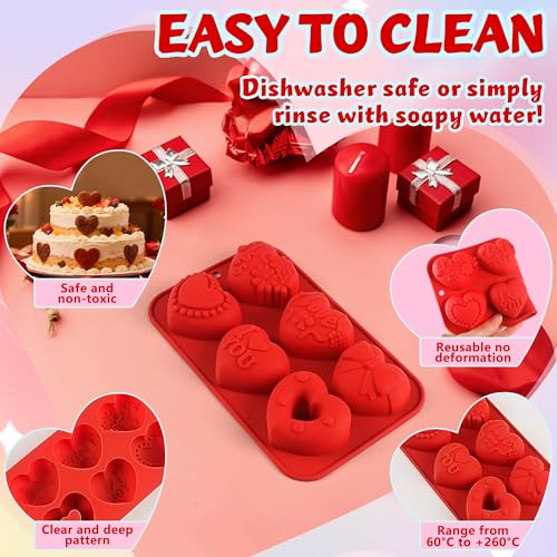 Sidosir 2Pcs Silicone Heart Candy Chocolate Molds, Valentine's Day Chocolate Nonstick Molds for Crafting Cakes, Heart Baking Silicone Mold for Home Bakers, Brownies, and Desserts - Image 3