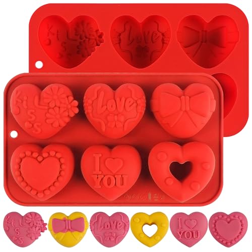 Sidosir 2Pcs Silicone Heart Candy Chocolate Molds, Valentine's Day Chocolate Nonstick Molds for Crafting Cakes, Heart Baking Silicone Mold for Home Bakers, Brownies, and Desserts - Image 1