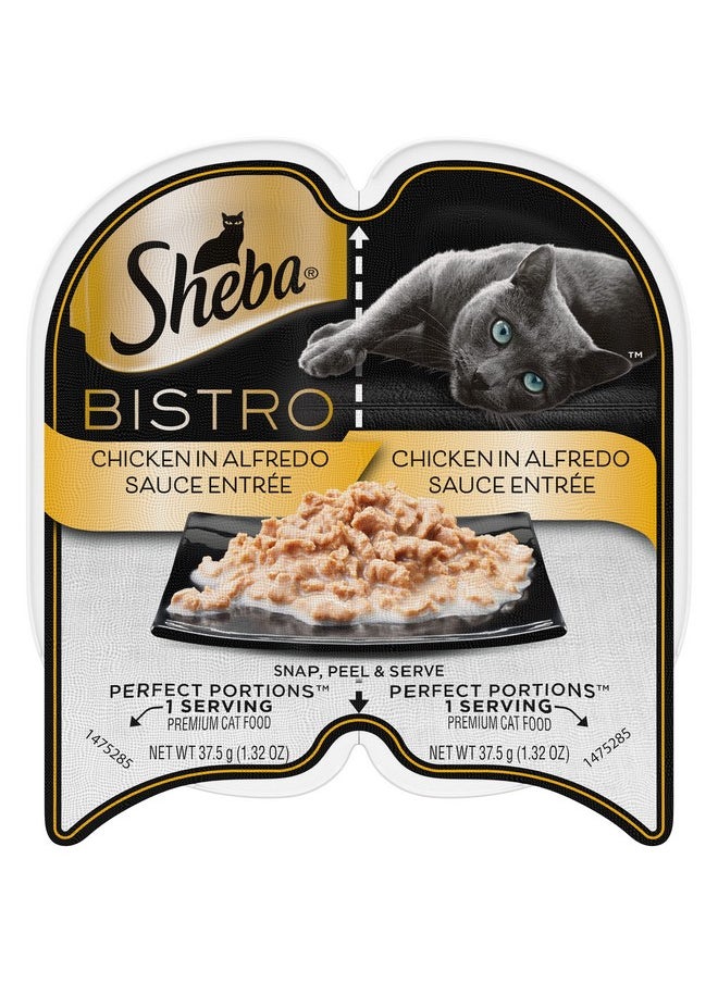 Sheba Perfect Portions Bistro Wet Cat Food Trays (24 Count, 48 Servings), Chicken In Alfredo Sauce Entrée, Easy Peel TwinPack Trays  - Image 1