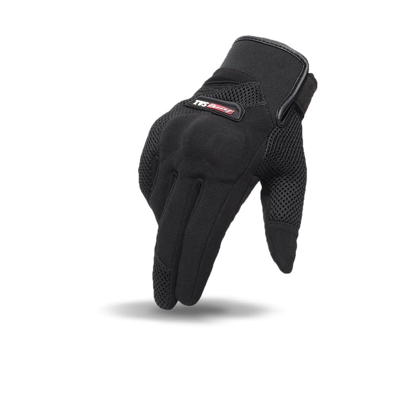 TVS Racing Beast Riding Gloves | All-Weather Riding Protection | Corduroy Top | PVC Knuckle Guard | Touchscreen Ready | Breathable Airmesh | Anti-Fatigue Padded Palm | Men’s Motorcycle Gloves(Black/L) - Image 1