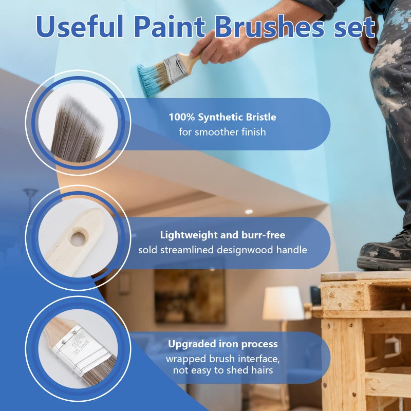BHLUUIYER Paint Roller Kit with 2 to 4 FT Extension Pole for House Painting - Completed Home Painting Set with 9â€³ & 4â€³ Paint Roller Covers, Tray, Paint Brushes and Accessories - Image 5