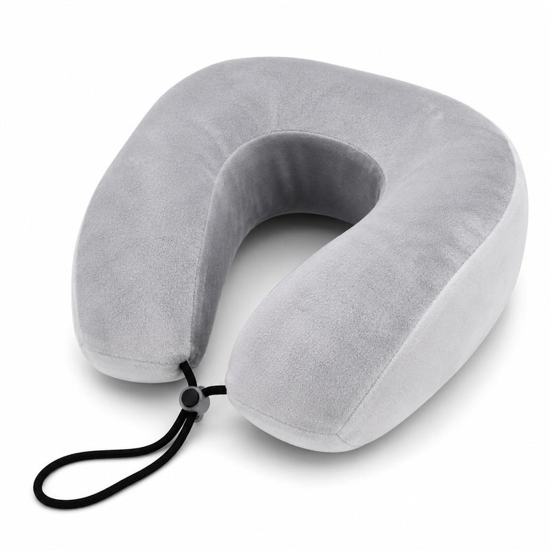 Travel Neck Pillow, Memory Foam Neck Pillow, Comfortable Lightweight Travel Pillow with Adjustable Lanyard for Airplane, Car, Bus (Grey) - Image 1