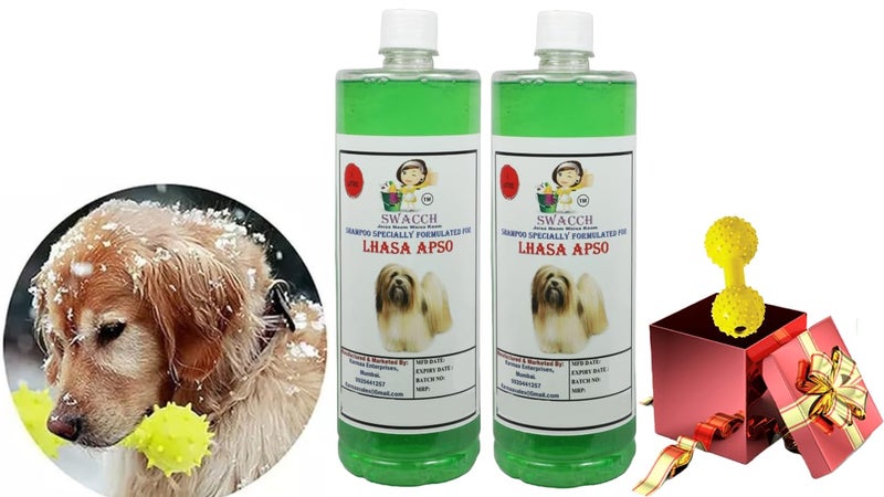 swacch Lhasa Apso Dog Shampoo + Dumbbell Toy I Durable Rubber Dog Toy for Chewing I Playing,Teeth Cleaning & Training Toy I Combo Pack I 1 Litre Pack of 2 Neem Alovera - Image 1