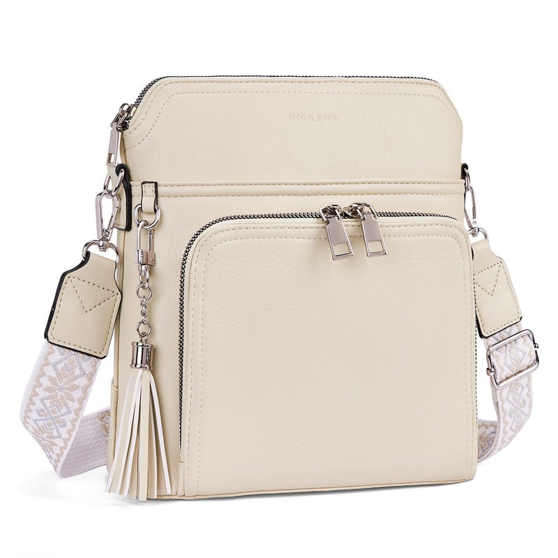 Roulens Crossbody Purse for Women Vegan Leather Medium Crossbody Wallet Bag for Travel Women Shoulder Handbags with Tassel - Image 1