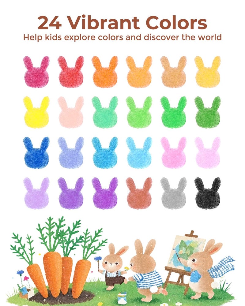 JUPITEARTH Crayons for Kids Ages 4-8 (24 Colors), Non Toxic Beeswax Crayons Cute Carrot-Shaped with Coloring Book and 120 PDF Pages, Mess-Free Coloring for Kids Art Supplies Learning Fun Gift - Image 5