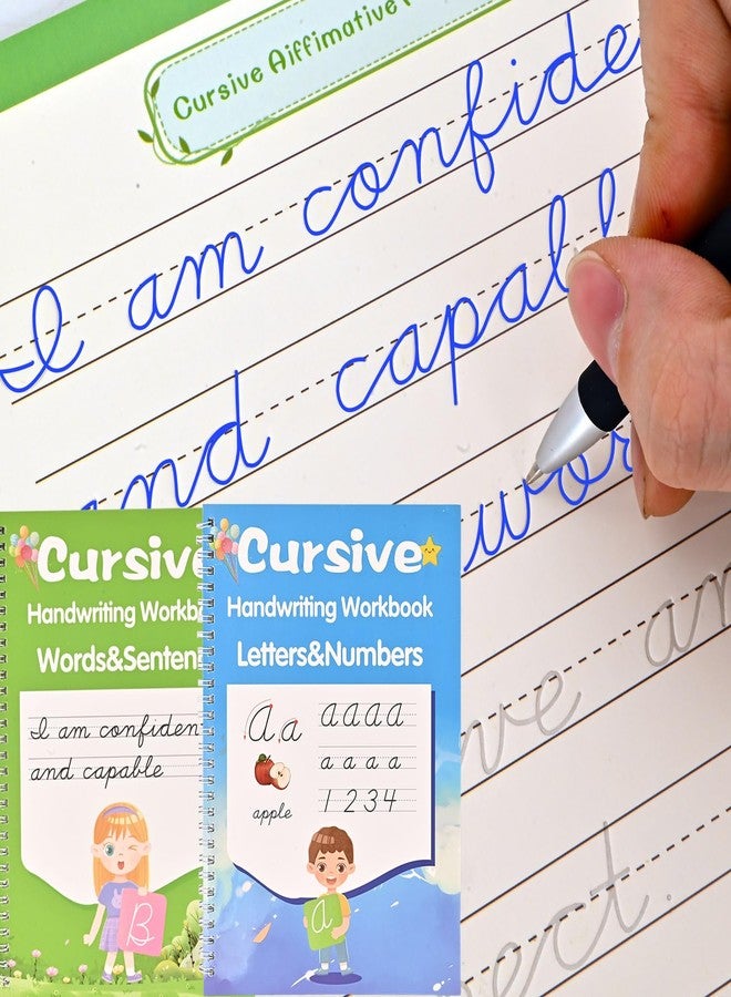 PEOCEFOY 2 Pack Grooved Cursive HandwritingWorkbook,Reusable Handwriting Practice Copybooks,Cursive Writing Practice Book forKids Beginners - Image 1