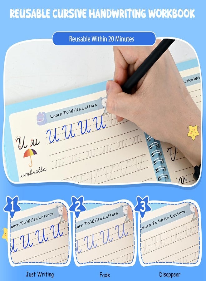 PEOCEFOY 2 Pack Grooved Cursive HandwritingWorkbook,Reusable Handwriting Practice Copybooks,Cursive Writing Practice Book forKids Beginners - Image 3