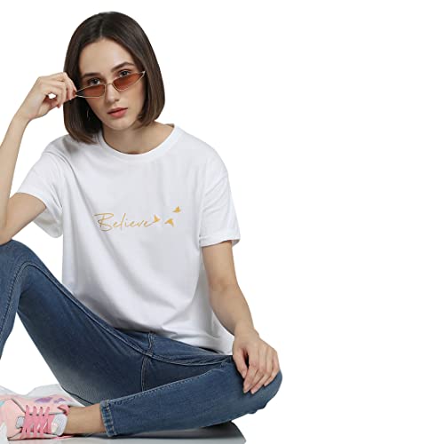Bewakoof Women's Graphic Printed 100% Cotton T-Shirt - Boyfriend Fit, Round Neck, Half Sleeve - Image 4