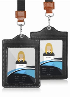 Excefore Badge Holder, 2 Pack Lanyards for Id Badges Reel Grade Leather ID Card Holder  - Image 1