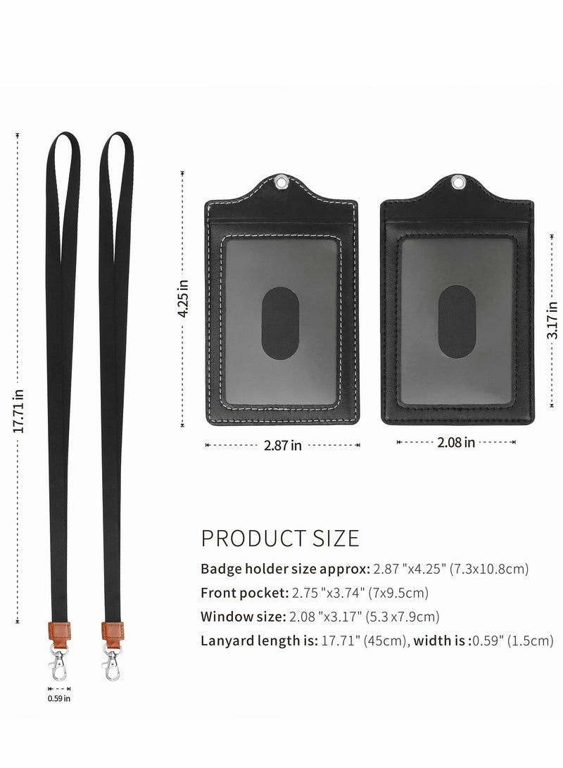 Excefore Badge Holder, 2 Pack Lanyards for Id Badges Reel Grade Leather ID Card Holder - Image 5