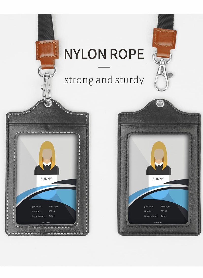 Excefore Badge Holder, 2 Pack Lanyards for Id Badges Reel Grade Leather ID Card Holder - Image 2