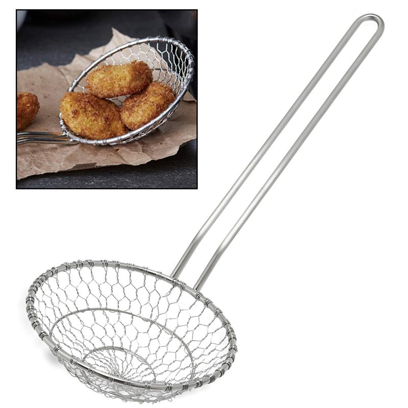 Hicook Stainless Steel Kitchen Spider Strainer Skimmer Ladle Food Dumpling Noodle Strainer for Pasta Spaghetti Noodles and Frying 5 inches