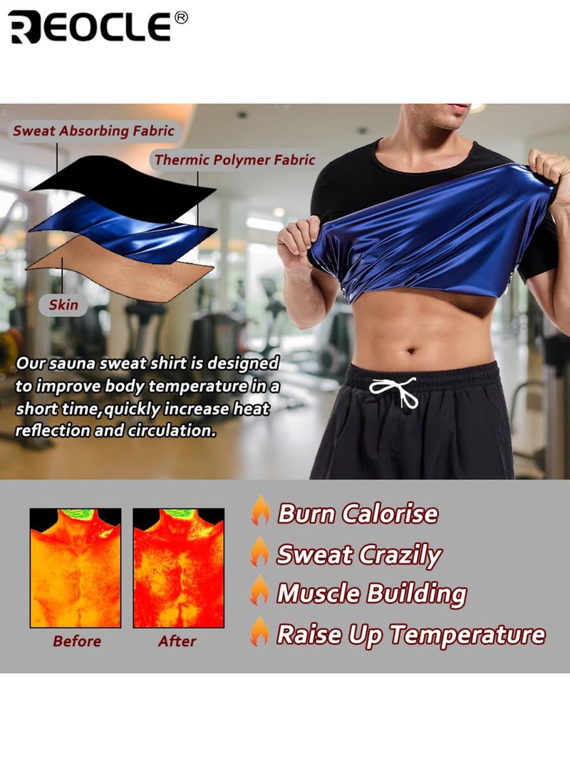 REOCLE Men's Sauna Suit Shirt Sweat Absorbent Compression Suit with Waistline Quick Dry Workout Top for Gym Training and Casual Wear All Season Body  Durable Sportswear for Fitness Enthusiasts - Image 4