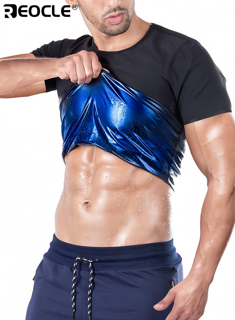 REOCLE Men's Sauna Suit Shirt Sweat Absorbent Compression Suit with Waistline Quick Dry Workout Top for Gym Training and Casual Wear All Season Body  Durable Sportswear for Fitness Enthusiasts - Image 1
