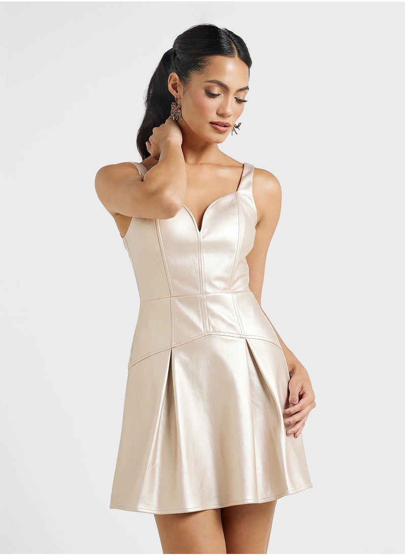 Jaded Rose - Sweetheart Neck Pleaeted Pu Mini Dress - Image 1