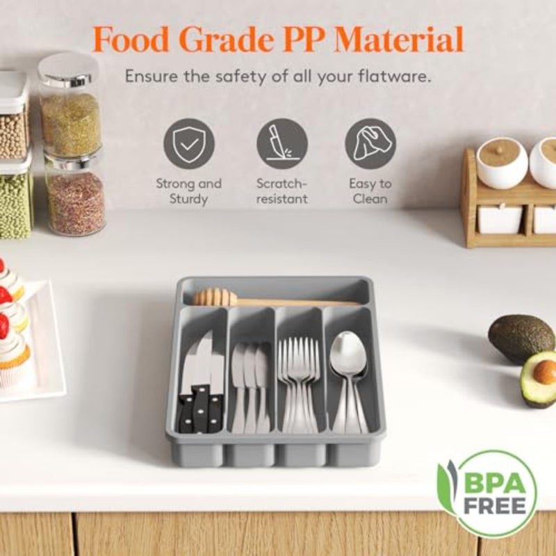 Silverware Drawer Organizer Tray, Plastic Cutlery Storage for Kitchen, Flatware and Utensil Holder Divider for Spoons Forks Knives Tableware, ", 5 Slots - Image 5